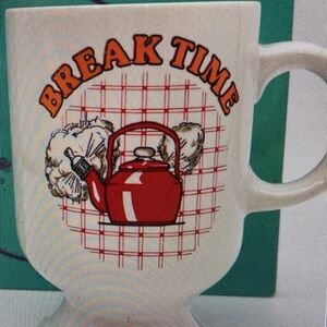 Vintage Retro Break Time Mug Cup. Whistling kettle